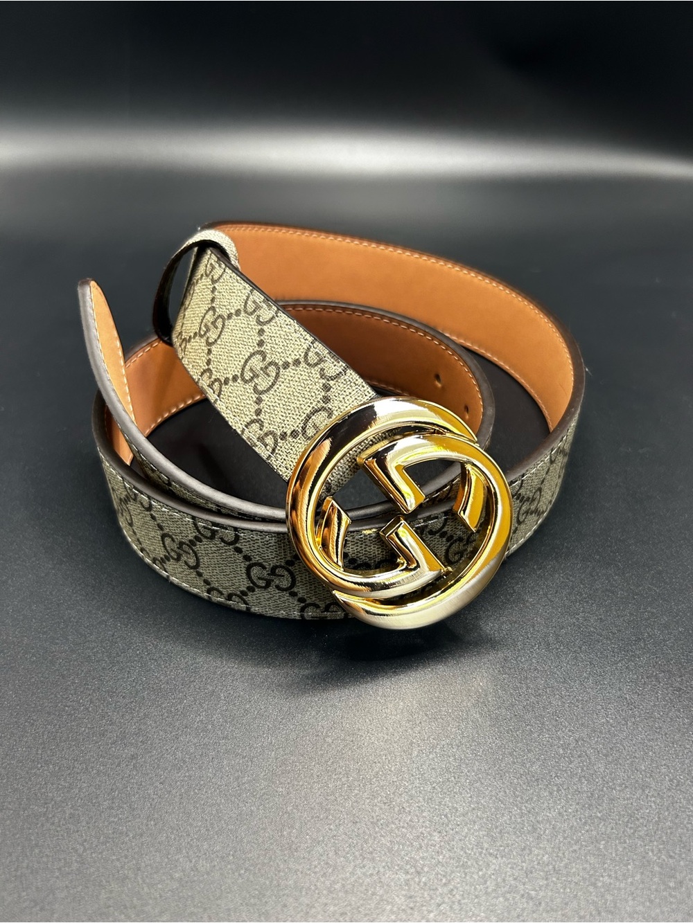 Gucci Beige GG Canvas Belt with Gold Double G Buckle